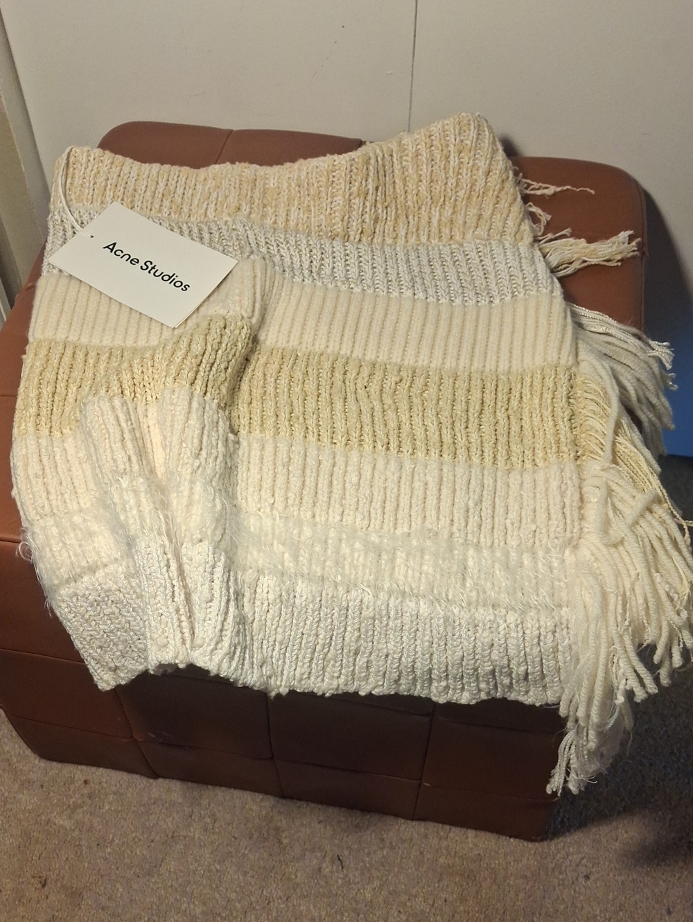 Acne Studios Cream and Beige Ribbed Throw with Fringe